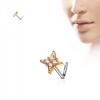 Piercing nez tige "L"  toile polaire sertie - cuivr