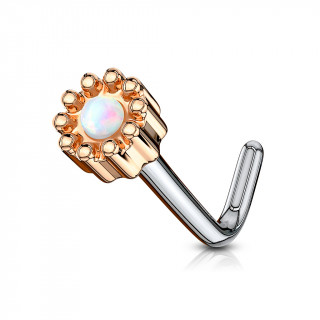 Piercing nez tige L à fleur abstraite cuivrée sertie Opale