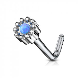 Piercing nez tige L  fleur abstraite sertie d'une Opale bleue