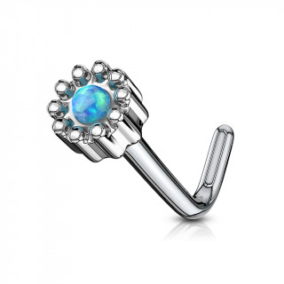 Piercing nez tige L à fleur abstraite sertie d'une Opale verte