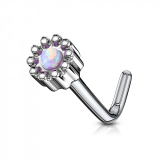 Piercing nez tige L  fleur abstraite sertie d'une Opale violette