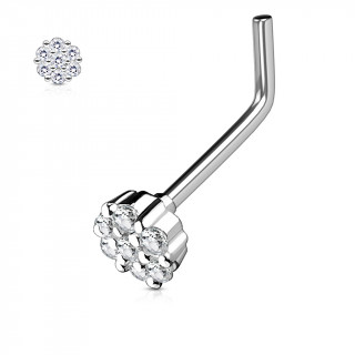 Piercing nez tige "L"  fleur de strass