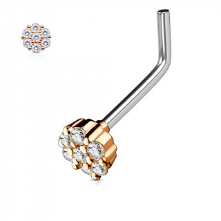 Piercing nez tige "L"  fleur de strass cuivre