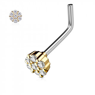 Piercing nez tige "L"  fleur de strass dore