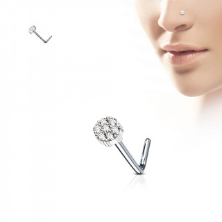 Piercing nez tige "L"  fleur ronde sertie