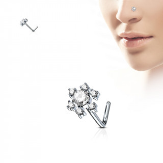 Piercing nez tige "L"  fleur scintillante de strass - clair