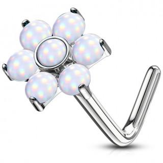 Piercing nez tige L  fleur sertie epoxy - Blanc
