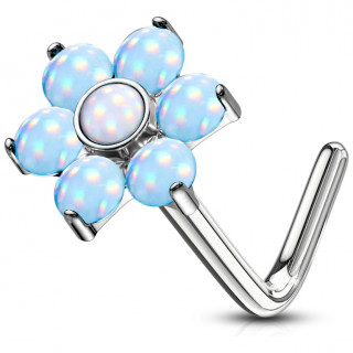 Piercing nez tige L  fleur sertie epoxy - Bleu