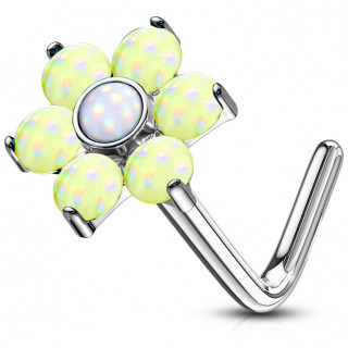 Piercing nez tige L  fleur sertie epoxy - Jaune