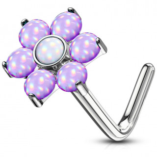 Piercing nez tige L  fleur sertie epoxy - Pourpre