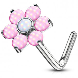 Piercing nez tige L  fleur sertie epoxy - Rose