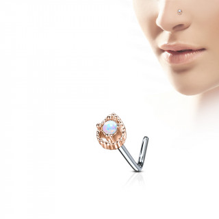 Piercing nez tige "L"  goutte sertie d'une opale - Cuivr