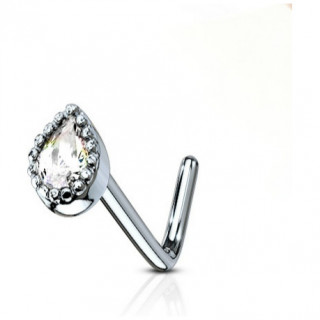 Piercing nez tige "L"  larme strass perle - clair