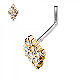 Piercing nez tige "L"  losange de strass cuivr