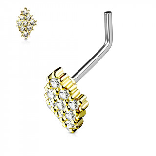 Piercing nez tige "L"  losange de strass dor