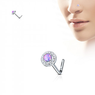 Piercing nez tige "L"  opale violette cercle de strass