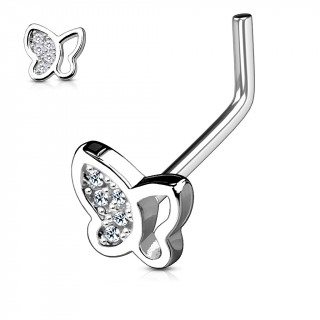 Piercing nez tige "L"  papillon aile strass clairs