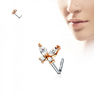 Piercing nez tige "L"  papillon cuivr serti