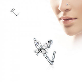 Piercing nez tige "L"  papillon serti