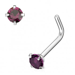 Piercing nez tige "L"  strass griff pourpre