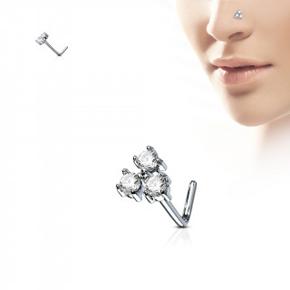 Piercing nez tige "L"  trio de strass en triangle - clair