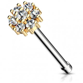 Piercing nez tige droite  bouton de fleur - Dor