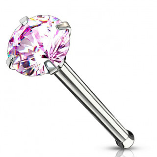 Piercing nez tige droite en acier  zirconium rose