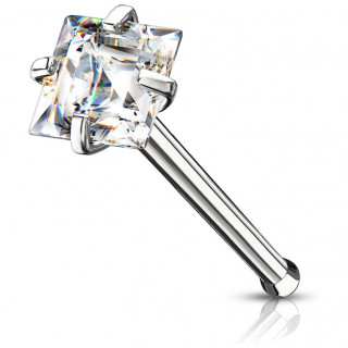 Piercing nez tige droite en acier  zirconium carr clair