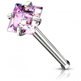 Piercing nez tige droite en acier  zirconium carr rose