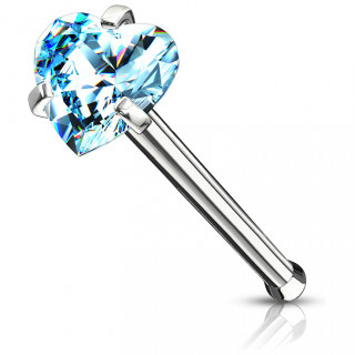 Piercing nez tige droite en acier  zirconium coeur bleu