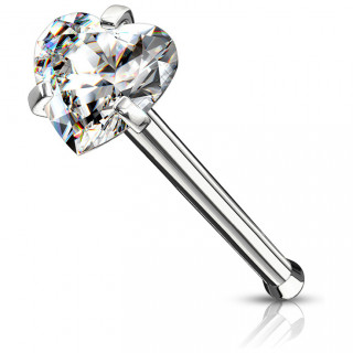 Piercing nez tige droite en acier  zirconium coeur clair