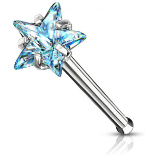 Piercing nez tige droite en acier à zirconium étoilé bleu
