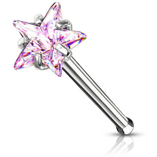 Piercing nez tige droite en acier  zirconium toil rose