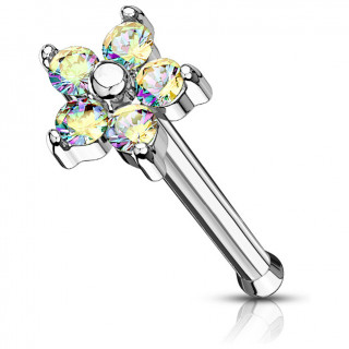 Piercing nez tige droite fleur  5 ptales strass aurore borale