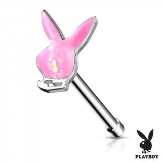 Piercing nez tige droite Lapin Playboy Opale (officiel) - Rose