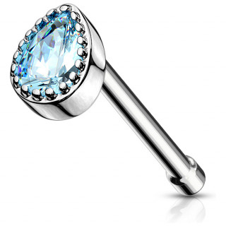 Piercing nez tige droite à pierre en larme - Bleu aqua