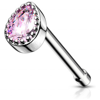 Piercing nez tige droite  pierre en larme - Rose