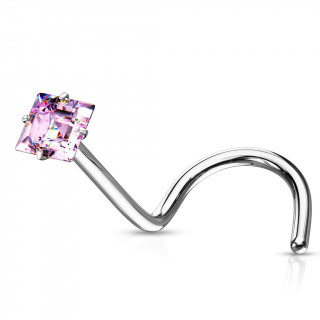 Piercing nez tige "U" en acier  carr zirconium rose