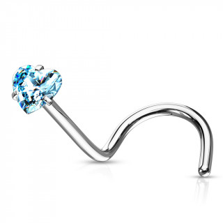 Piercing nez tige "U" en acier  coeur zirconium bleu