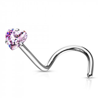 Piercing nez tige "U" en acier  coeur zirconium rose