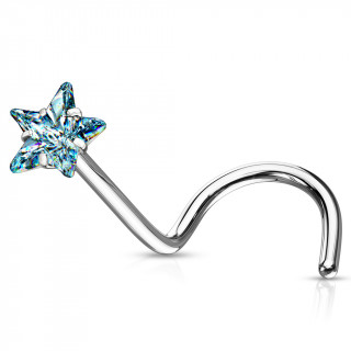 Piercing nez tige "U" en acier à étoile zirconium bleu