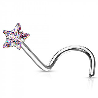 Piercing nez tige "U" en acier à étoile zirconium rose
