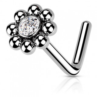 Piercing nez tige L en acier  fleur sertie