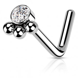 Piercing nez tige L en acier perl et serti style bohmien - clair