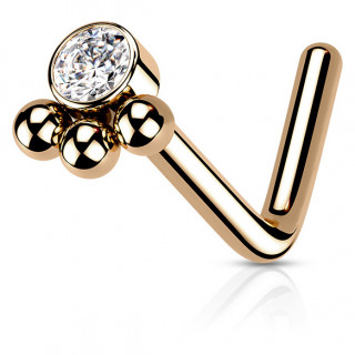 Piercing nez tige L en acier perlé et serti style bohémien - Cuivré