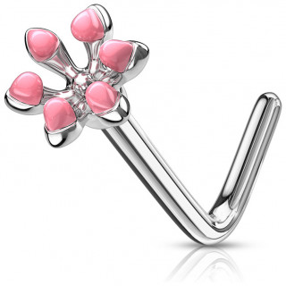 Piercing nez tige L fleur emaille - Rose