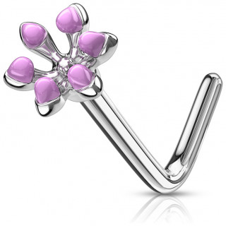 Piercing nez tige L fleur emaille - Violet