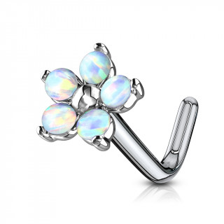 Piercing nez tige L fleur  ptales d'opale - blanc
