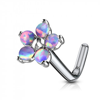 Piercing nez tige L fleur  ptales d'opale - violet