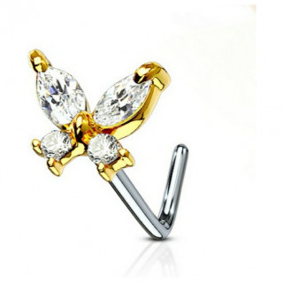 Piercing nez tige "L"  papillon dor serti